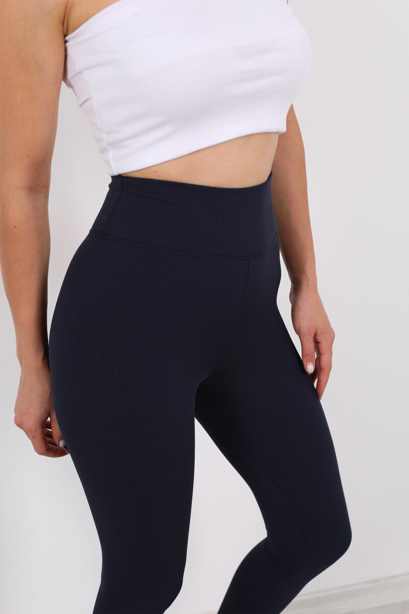 İçi Şardonlu Fitilli Lacivert Kadın Tayt - 2