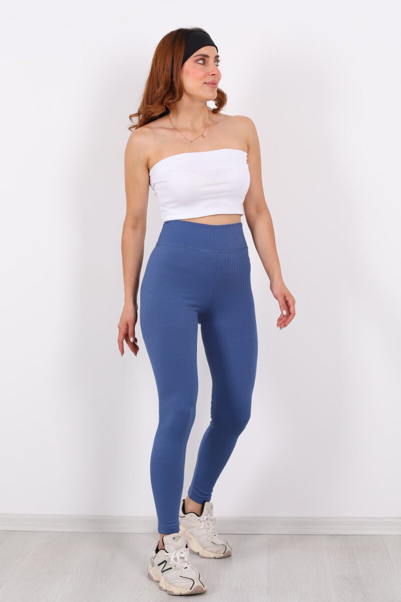 İçi Şardonlu Fitilli Marin Kadın Tayt - 3