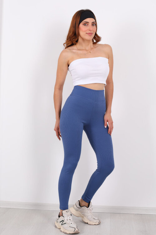 İçi Şardonlu Fitilli Marin Kadın Tayt - 5