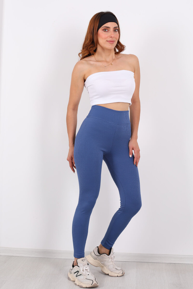 İçi Şardonlu Fitilli Marin Kadın Tayt - 5