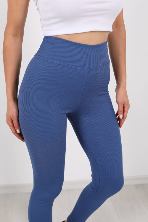 İçi Şardonlu Fitilli Marin Kadın Tayt - Berox (1)