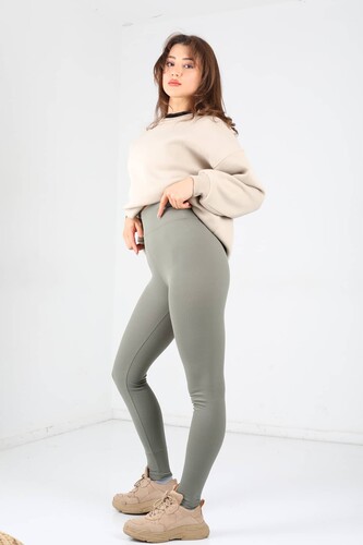 İçi Şardonlu Fitilli Mint Yeşili Kadın Tayt - 2