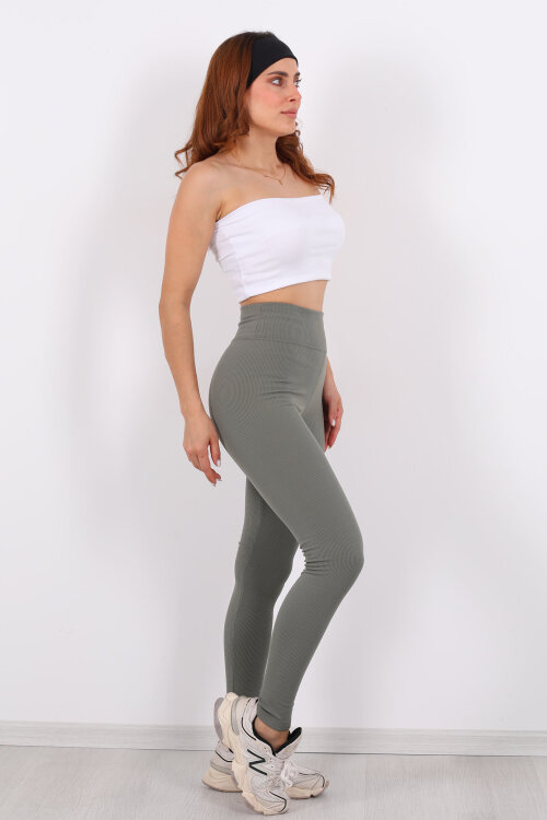 İçi Şardonlu Fitilli Mint Yeşili Kadın Tayt - 4