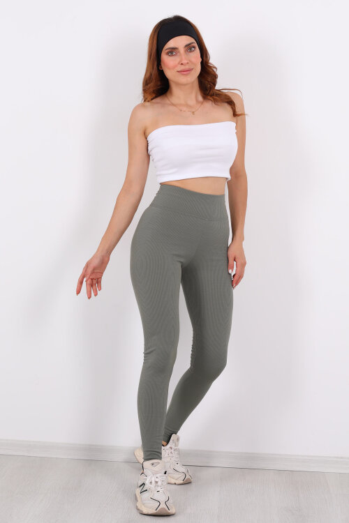 İçi Şardonlu Fitilli Mint Yeşili Kadın Tayt - 3