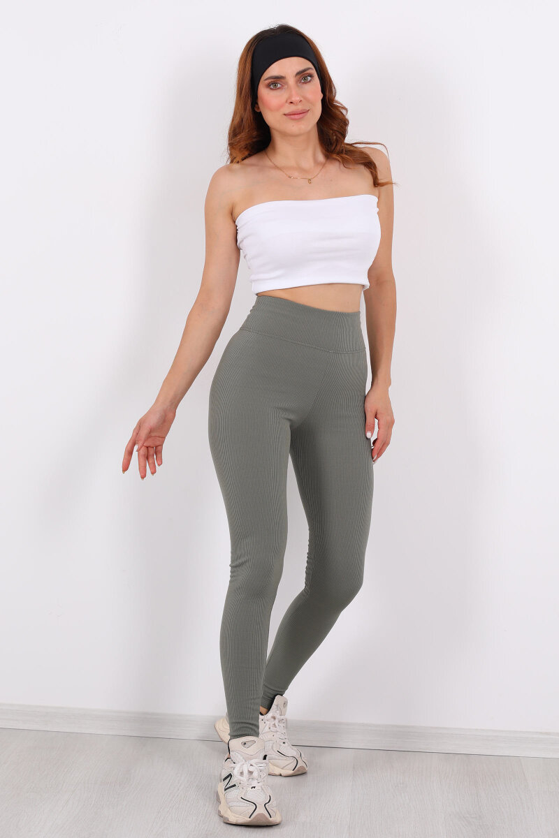 İçi Şardonlu Fitilli Mint Yeşili Kadın Tayt - 3