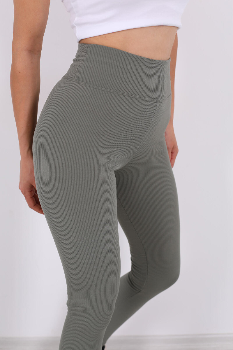 İçi Şardonlu Fitilli Mint Yeşili Kadın Tayt - 2