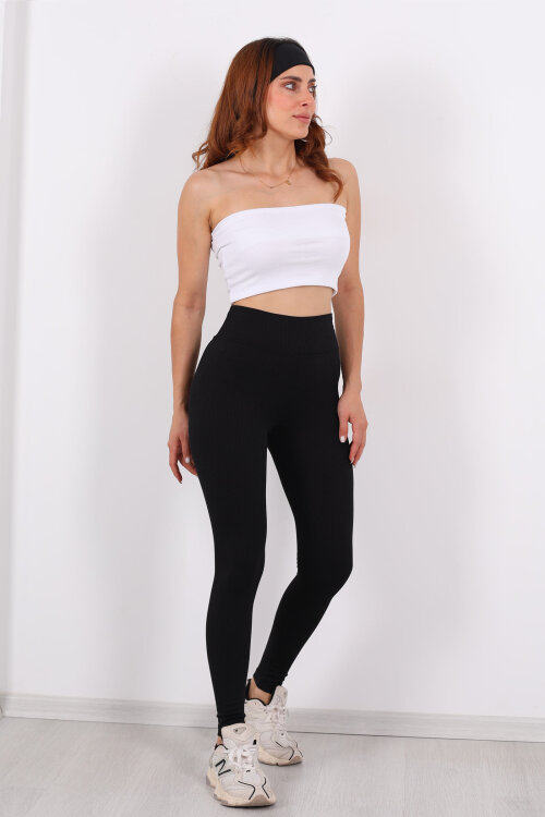 İçi Şardonlu Fitilli Siyah Kadın Tayt - 6