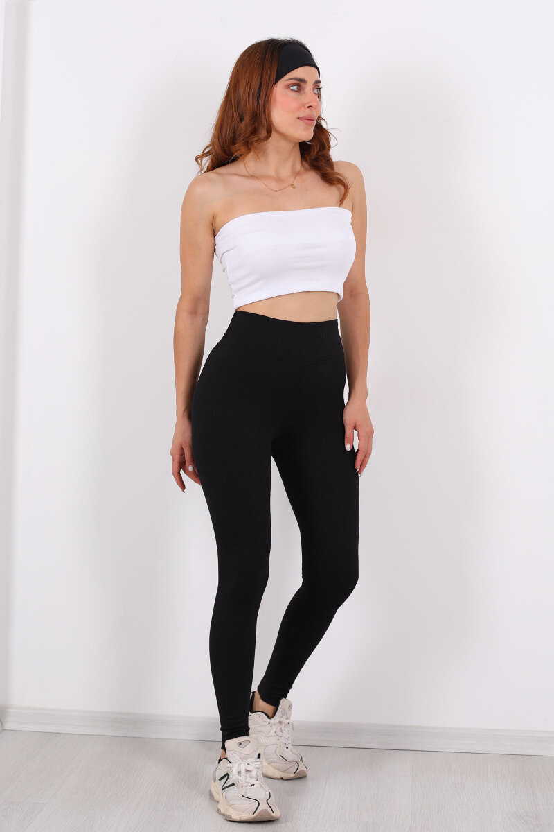 İçi Şardonlu Fitilli Siyah Kadın Tayt - 6