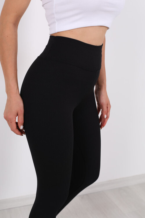 İçi Şardonlu Fitilli Siyah Kadın Tayt - Berox (1)