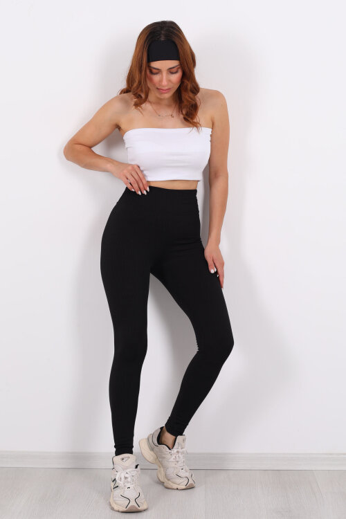 İçi Şardonlu Fitilli Siyah Kadın Tayt - 3