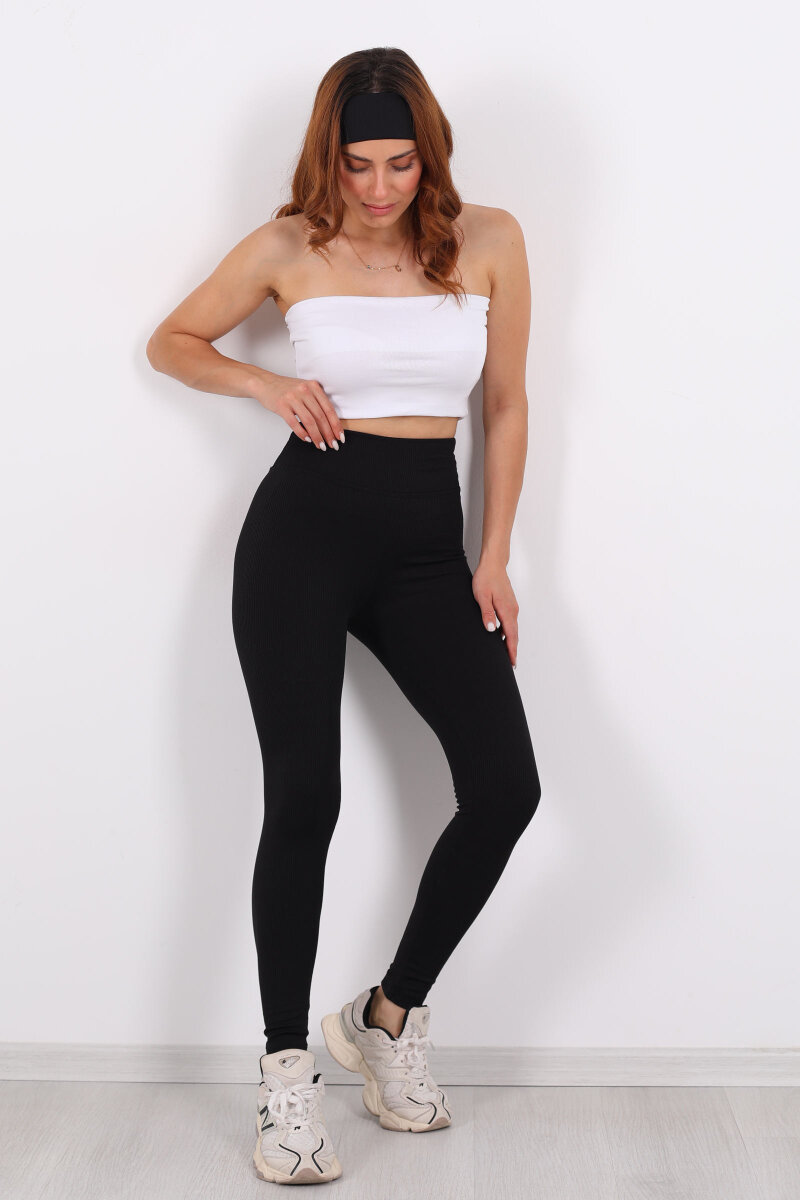 İçi Şardonlu Fitilli Siyah Kadın Tayt - 3