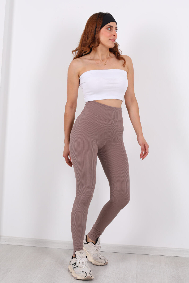 İçi Şardonlu Fitilli Vizon Kadın Tayt - 1