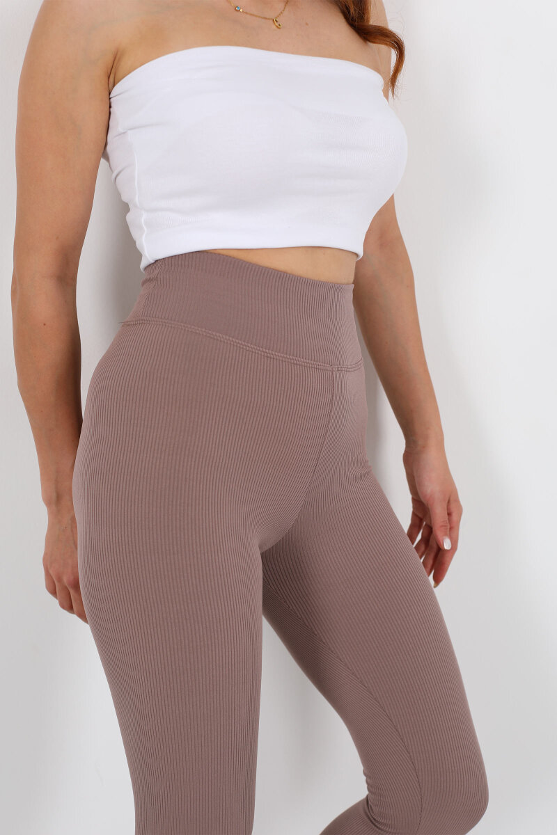 İçi Şardonlu Fitilli Vizon Kadın Tayt - 4