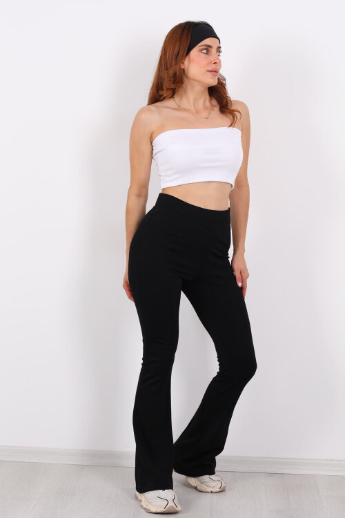 İnce Kemer İspanyol Paça Siyah Kadın Tayt - 3