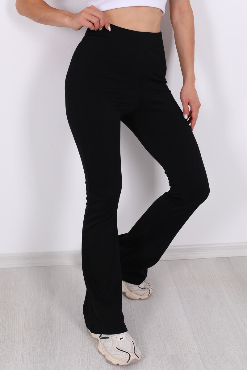 İnce Kemer İspanyol Paça Siyah Kadın Tayt - 2