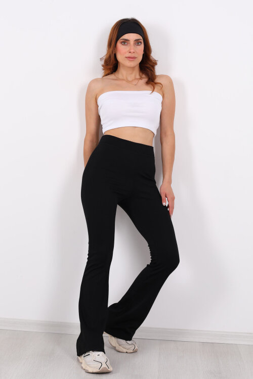 İnce Kemer İspanyol Paça Siyah Kadın Tayt - 6