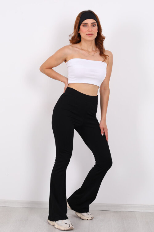 İnce Kemer İspanyol Paça Siyah Kadın Tayt - 4