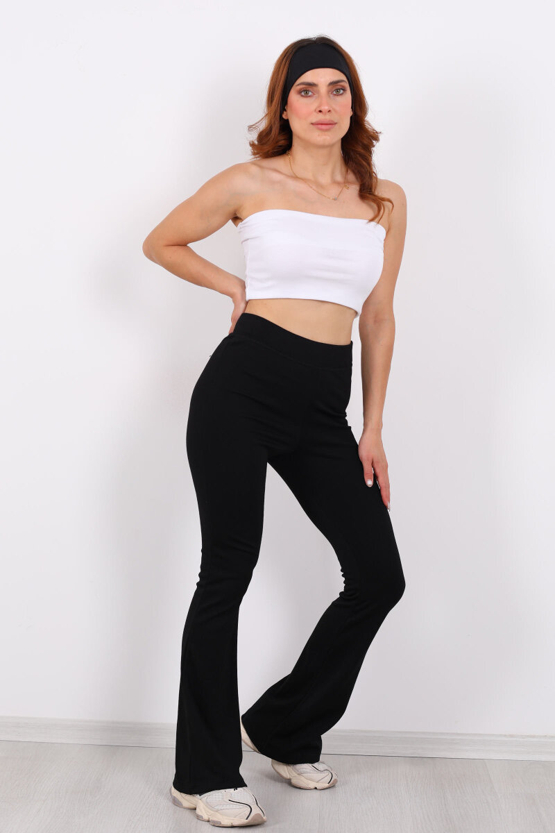 İnce Kemer İspanyol Paça Siyah Kadın Tayt - 4