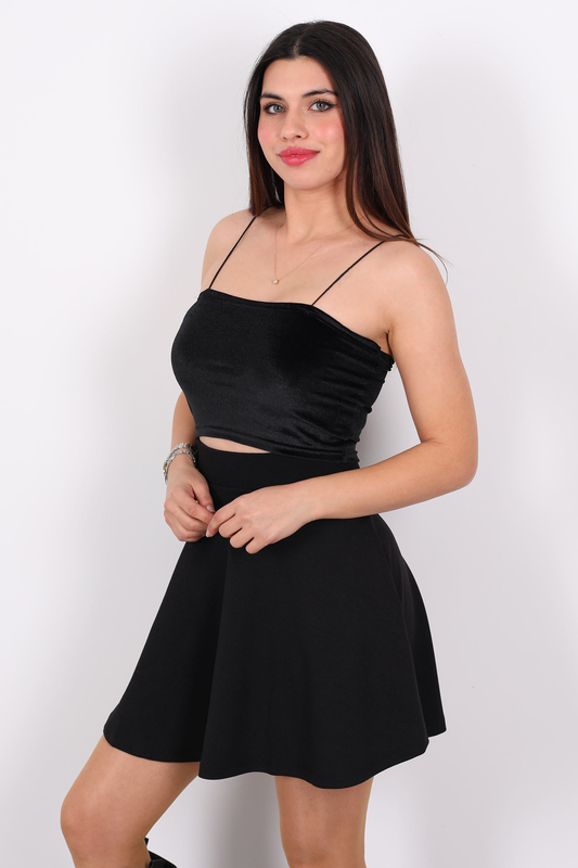 İp Askı Kadife Siyah Kadın Crop - 4