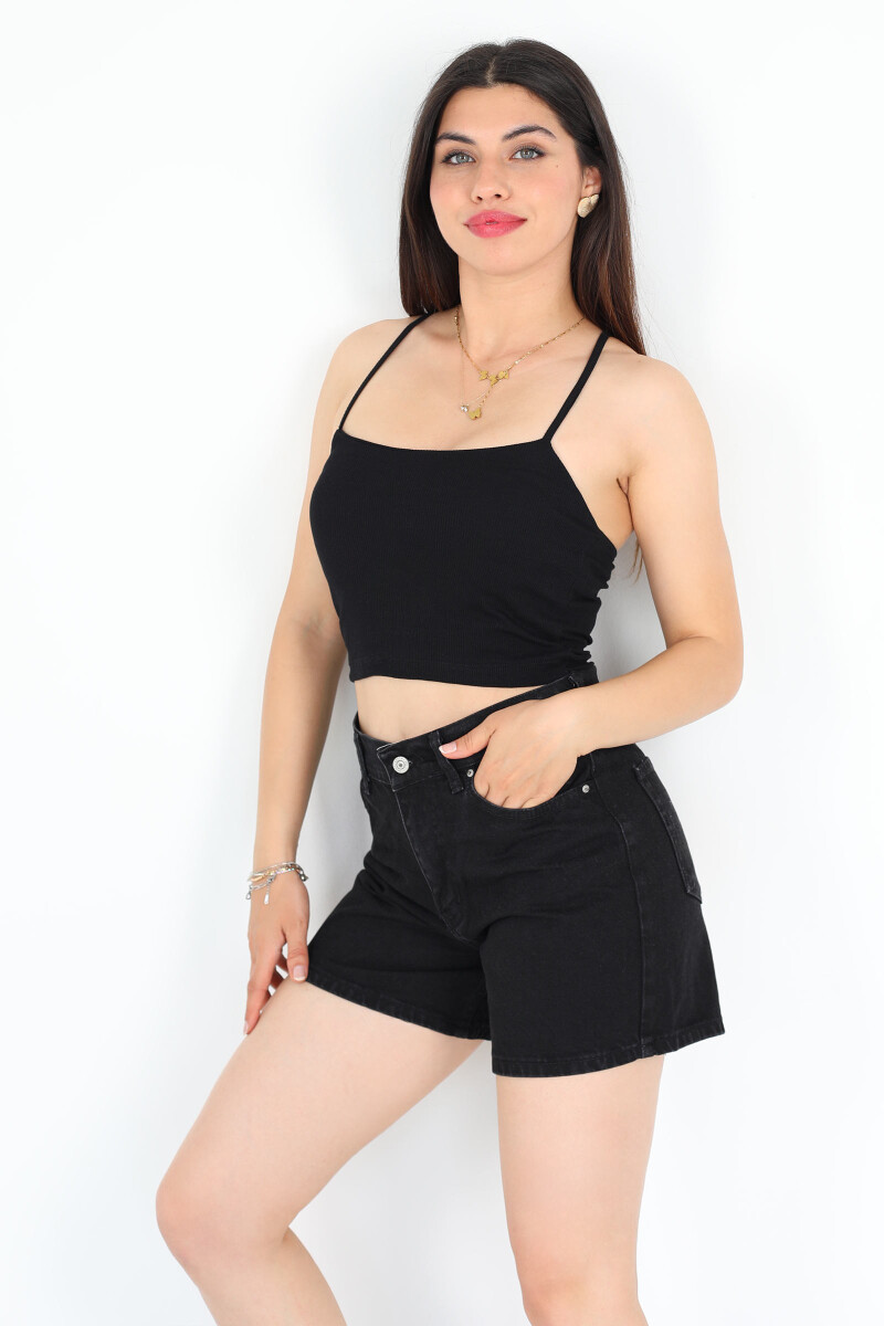 İp Askılı Kaşkorse Siyah Kadın Crop - 4