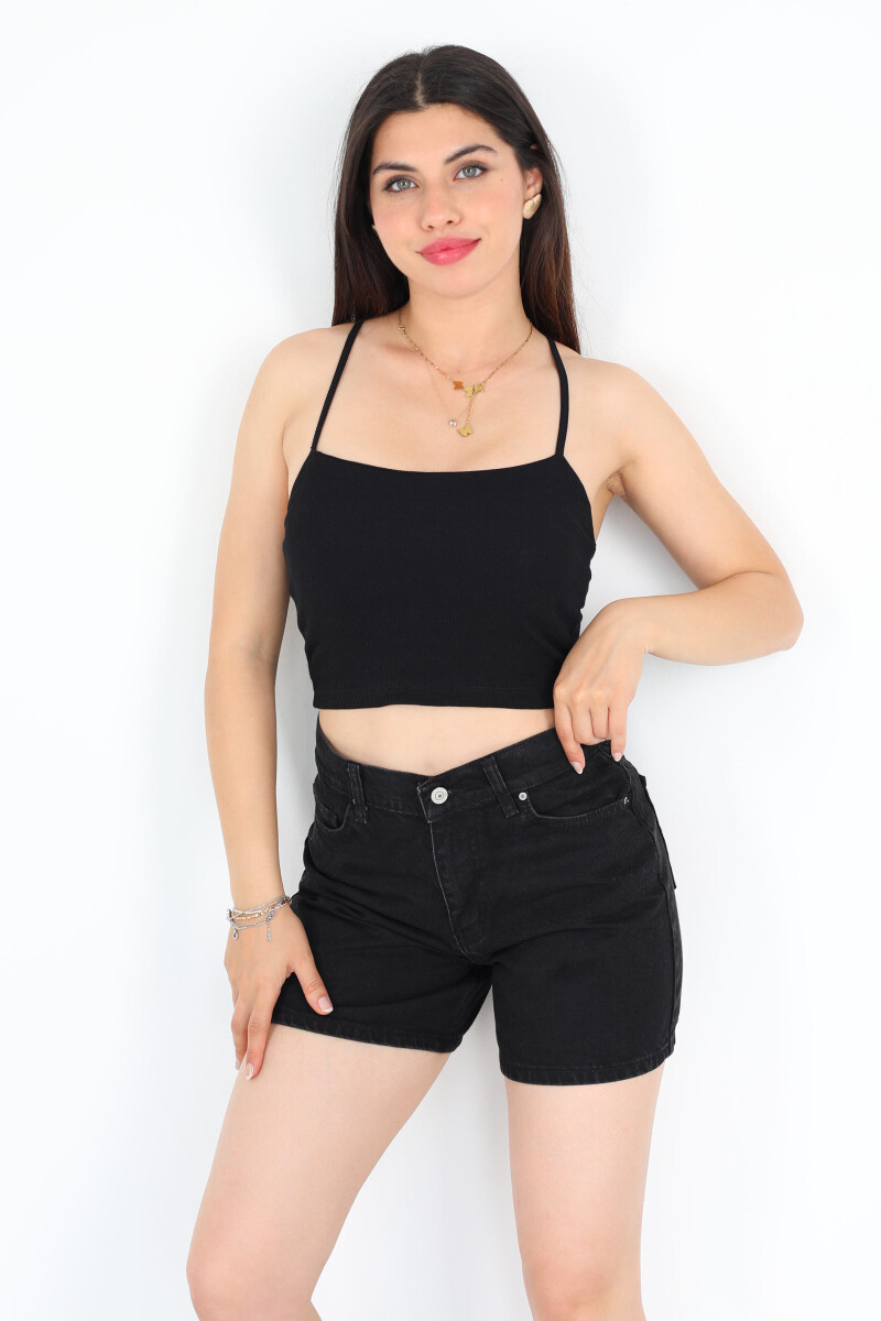 İp Askılı Kaşkorse Siyah Kadın Crop - 1