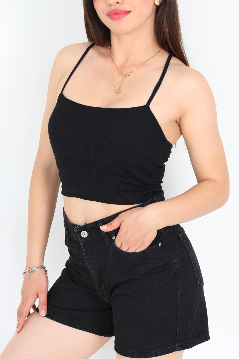 İp Askılı Kaşkorse Siyah Kadın Crop - 2