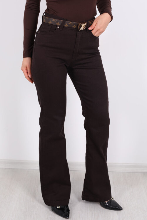 İspanyol Paça Likralı Acı Kahve Kadın Jean Pantolon - Berox (1)