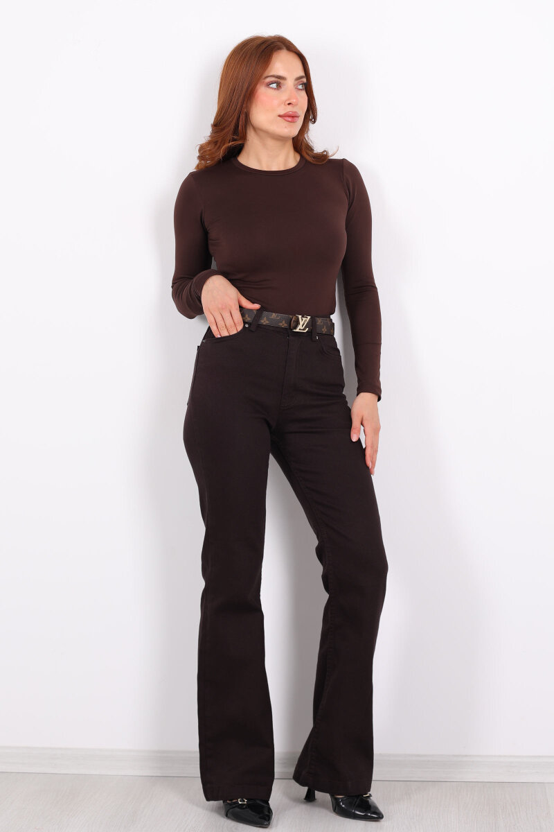 İspanyol Paça Likralı Acı Kahve Kadın Jean Pantolon - 1