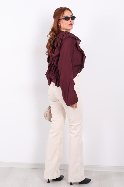 İspanyol Paça Likralı Krem Kadın Jean Pantolon - 5