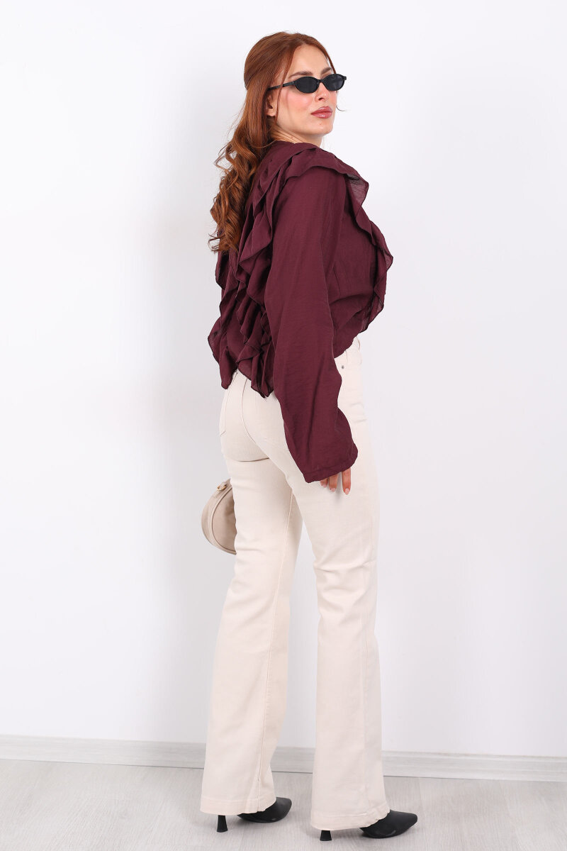 İspanyol Paça Likralı Krem Kadın Jean Pantolon - 5