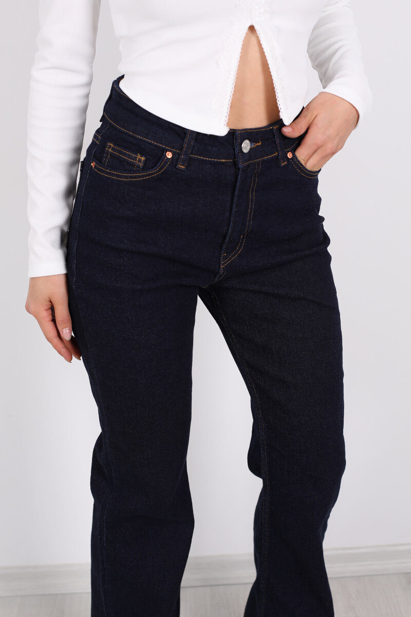 İspanyol Paça Likralı Raw Yıkama Kadın Jean Pantolon - 2