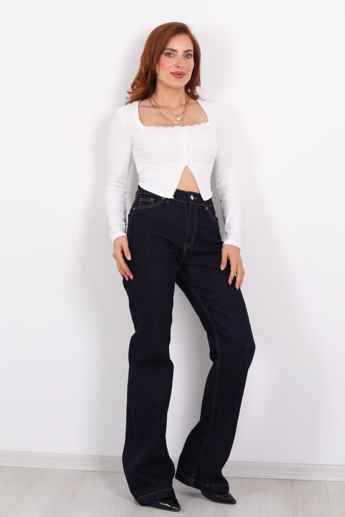 İspanyol Paça Likralı Raw Yıkama Kadın Jean Pantolon - 6