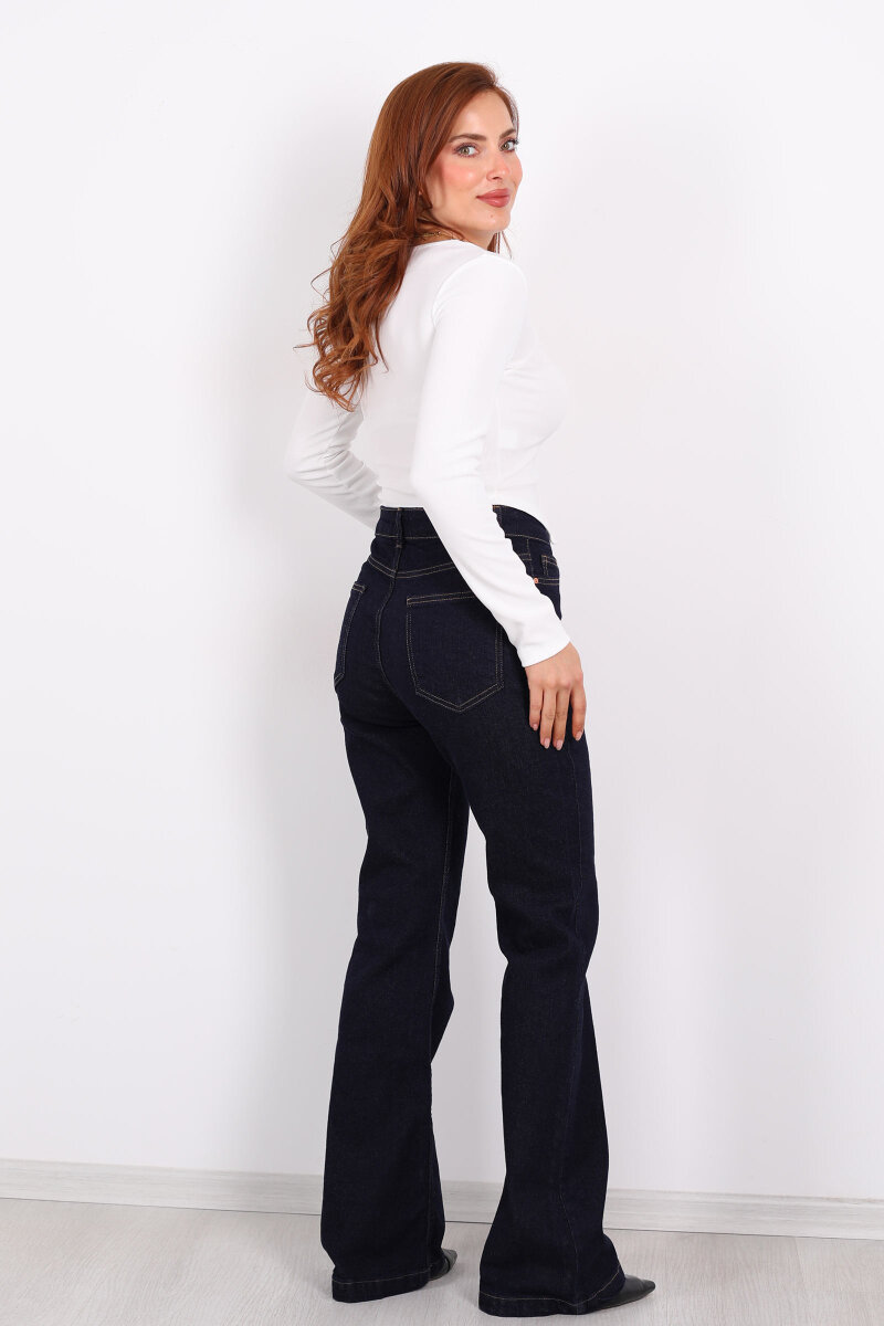 İspanyol Paça Likralı Raw Yıkama Kadın Jean Pantolon - 5