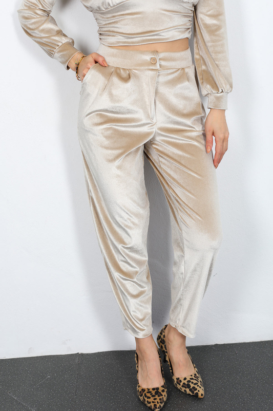 Jogger Kadın Krem Kadife Pantolon - 2
