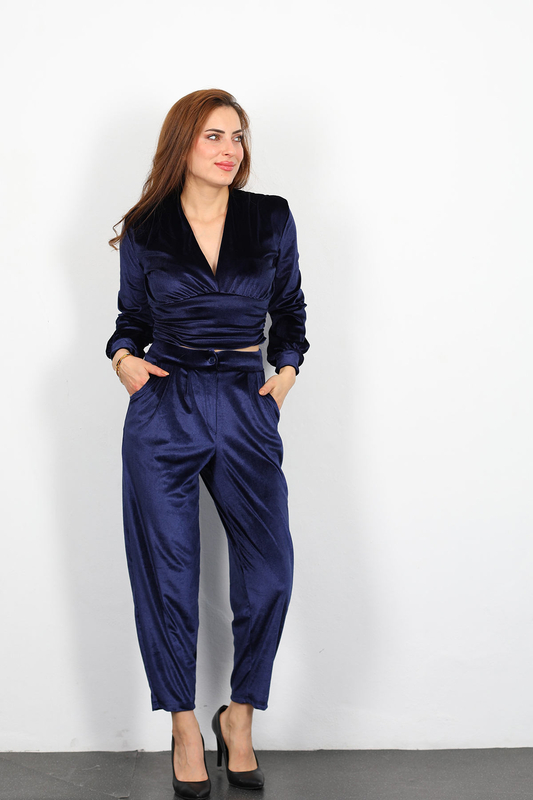 Jogger Kadın Lacivert Kadife Pantolon - 4