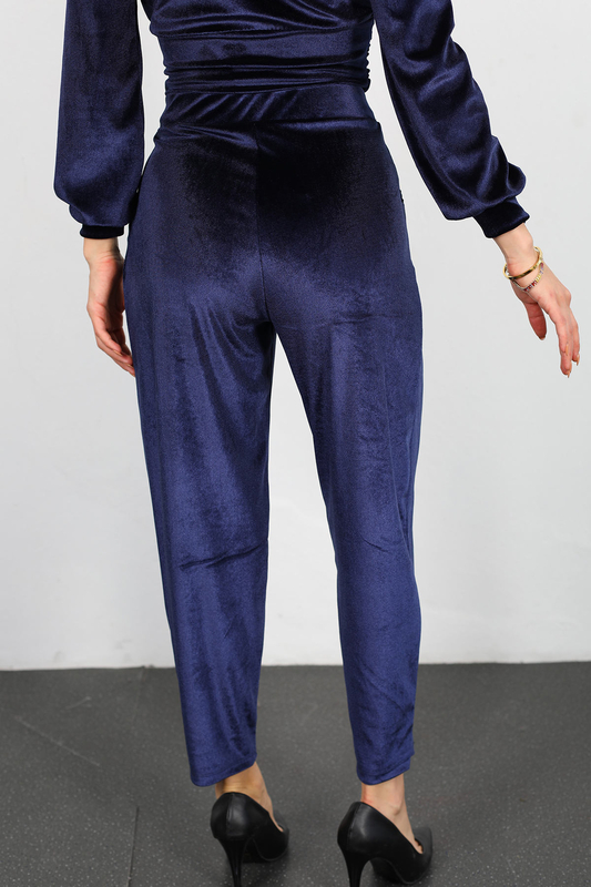 Jogger Kadın Lacivert Kadife Pantolon - 5