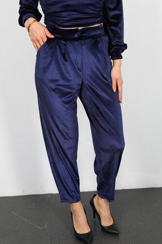 Jogger Kadın Lacivert Kadife Pantolon - 2