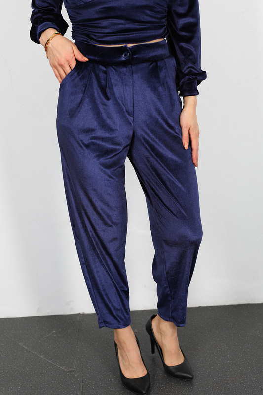 Jogger Kadın Lacivert Kadife Pantolon - 2