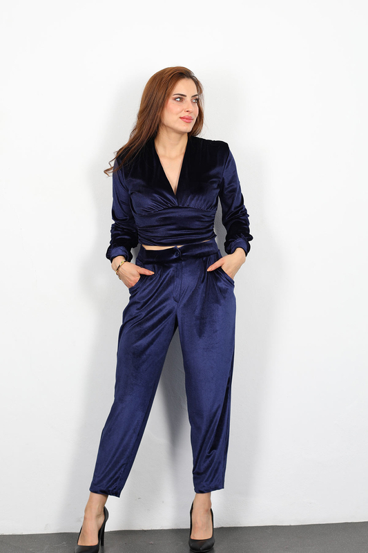 Jogger Kadın Lacivert Kadife Pantolon - 1
