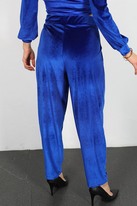 Jogger Kadın Saks Mavisi Kadife Pantolon - 5