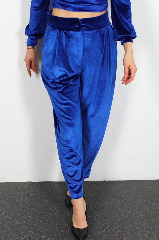 Jogger Kadın Saks Mavisi Kadife Pantolon - 2