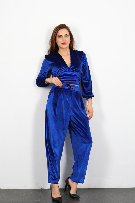 Jogger Kadın Saks Mavisi Kadife Pantolon - 1