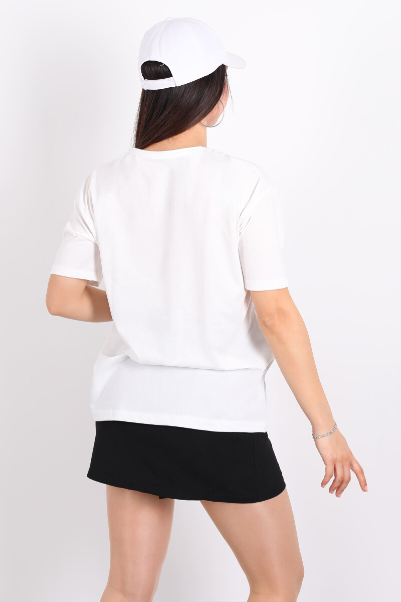 JoyFul Yazılı Mavi Yaprak Baskılı Beyaz Kadın T-shirt - 5