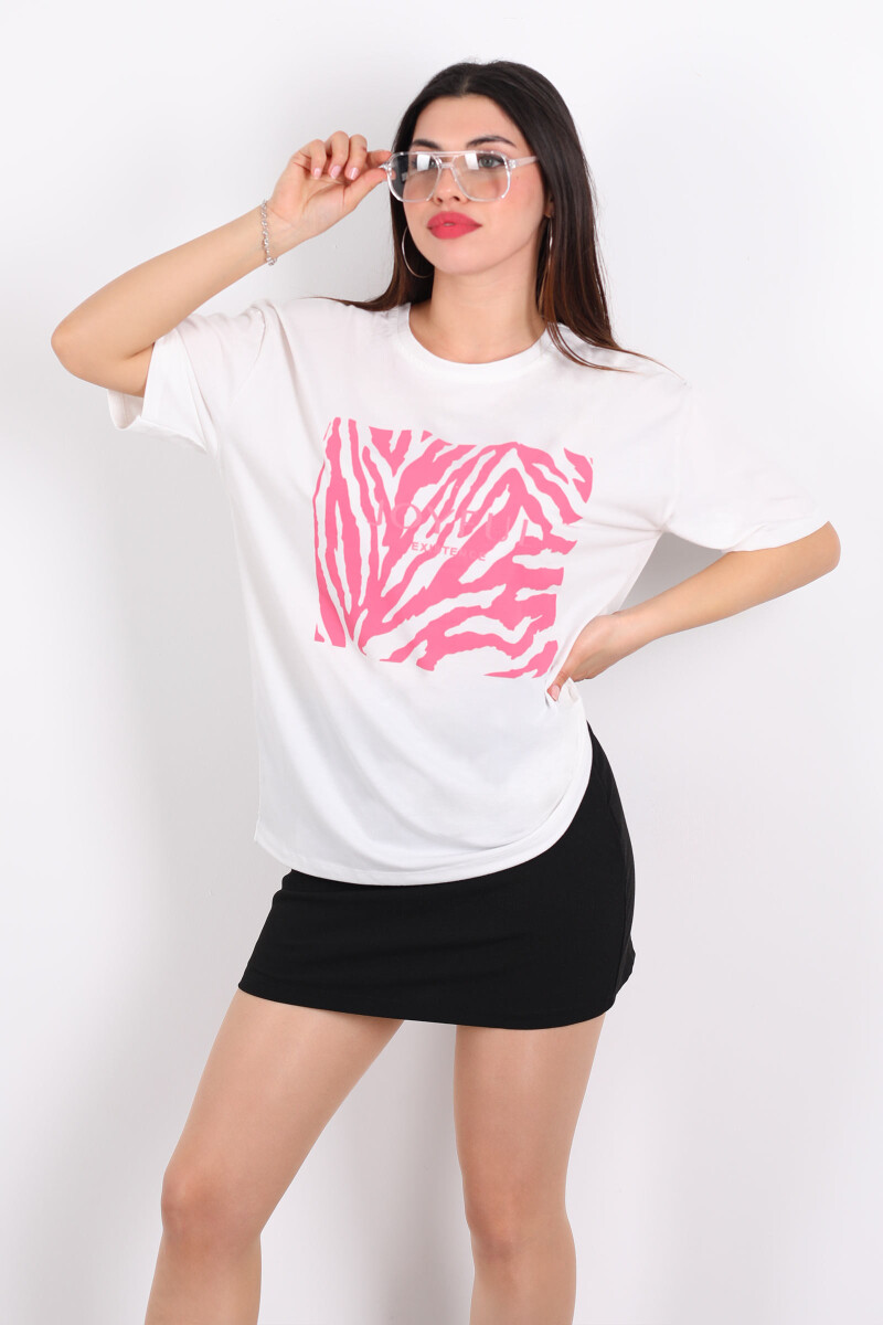 JoyFul Yazılı Pembe Yaprak Baskılı Beyaz Kadın T-shirt - 4