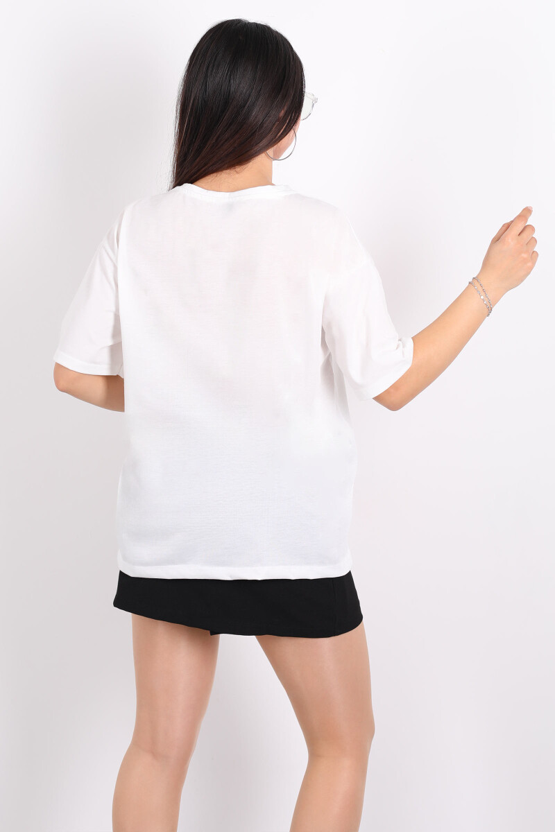 JoyFul Yazılı Pembe Yaprak Baskılı Beyaz Kadın T-shirt - 5