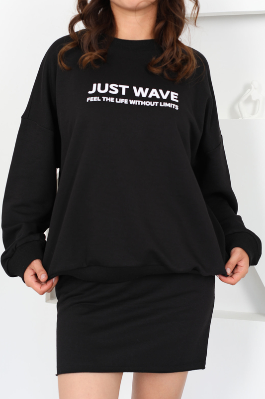 Just Wave Baskılı Siyah Kadın Sweat Etek Takım - 4