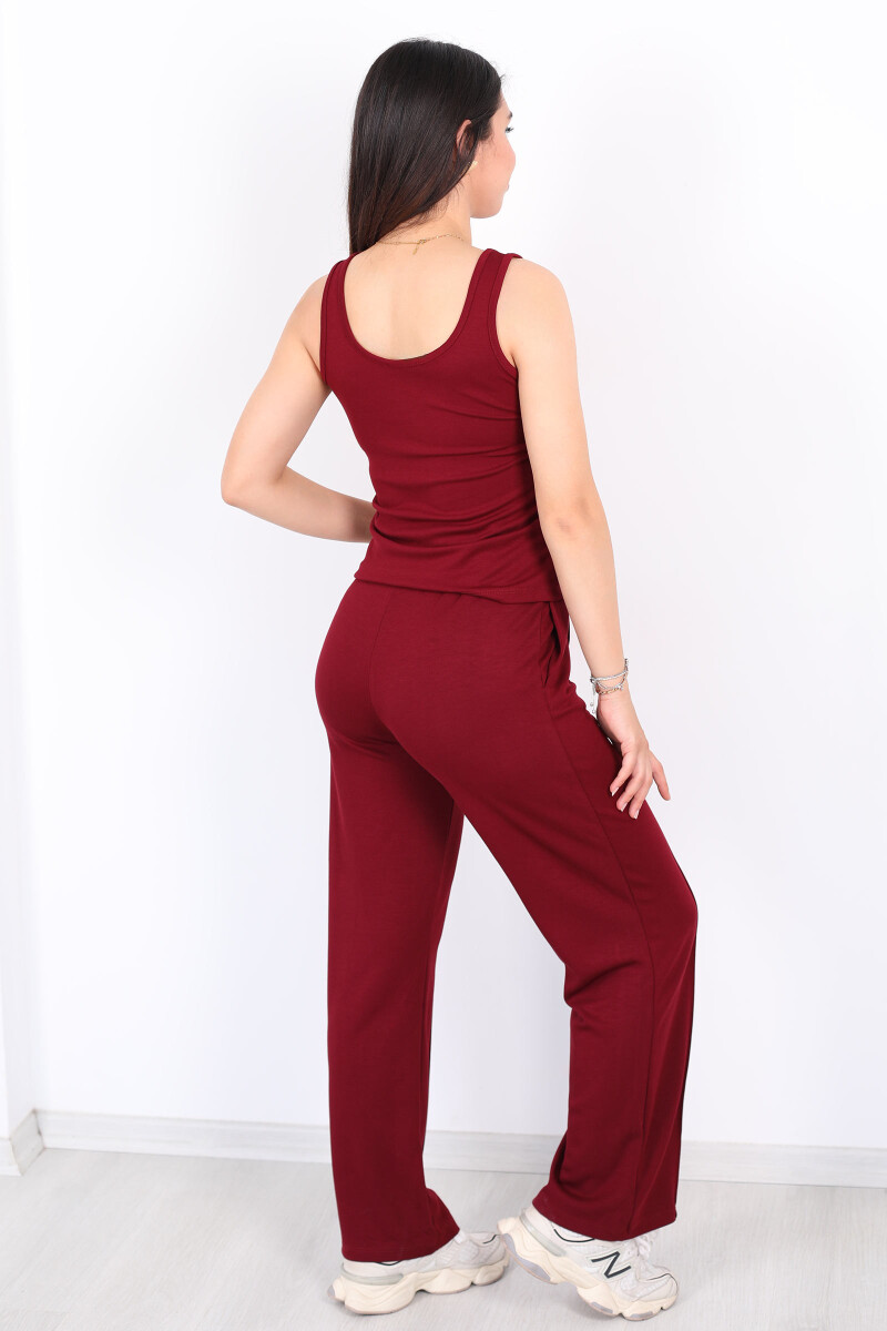 Kalın Askılı Havuz Yaka Çimalı Bordo Kadın Modal Takım - 5