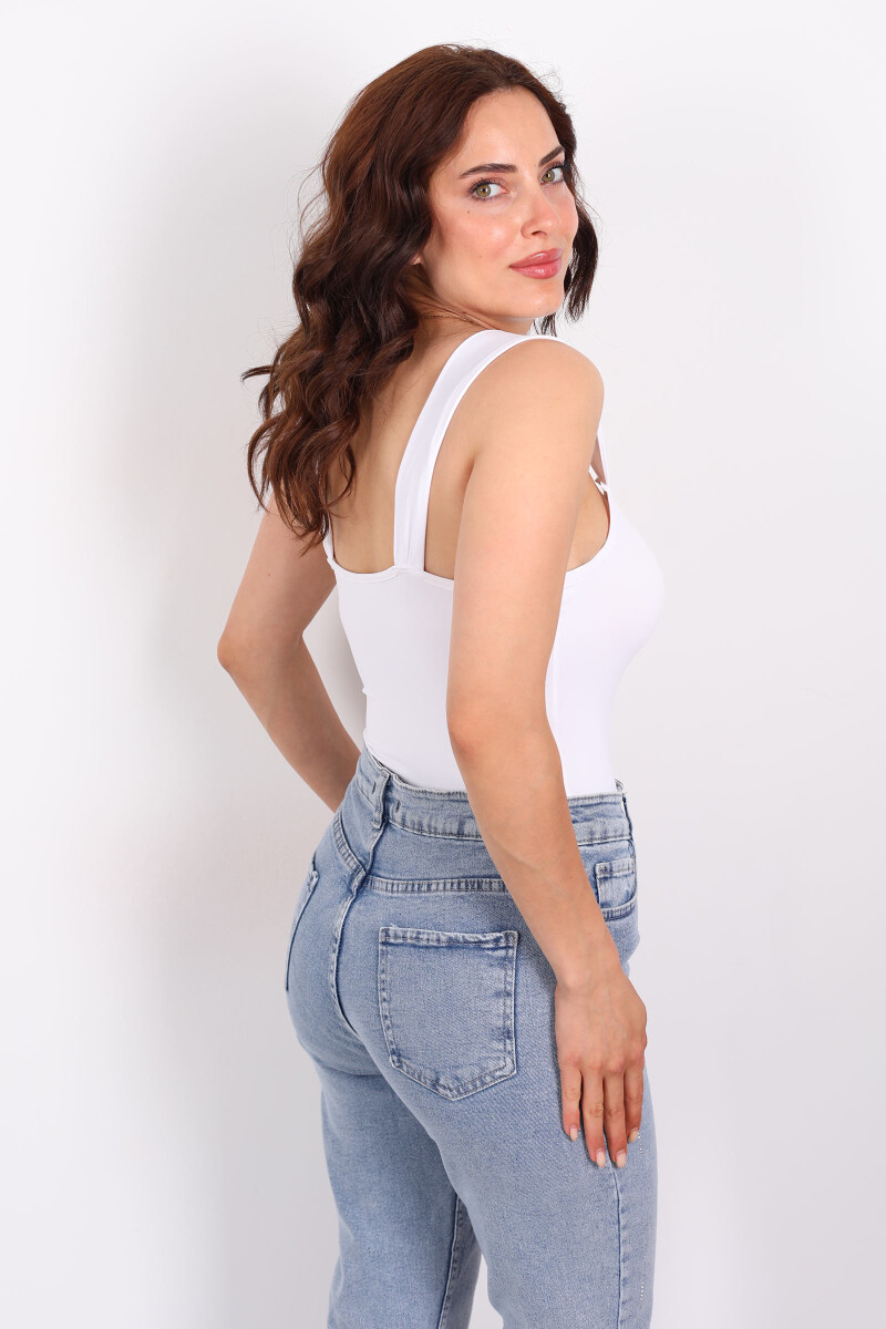 Kalın Askılı Sandy Çıtçıtlı Beyaz Kadın Body - 4