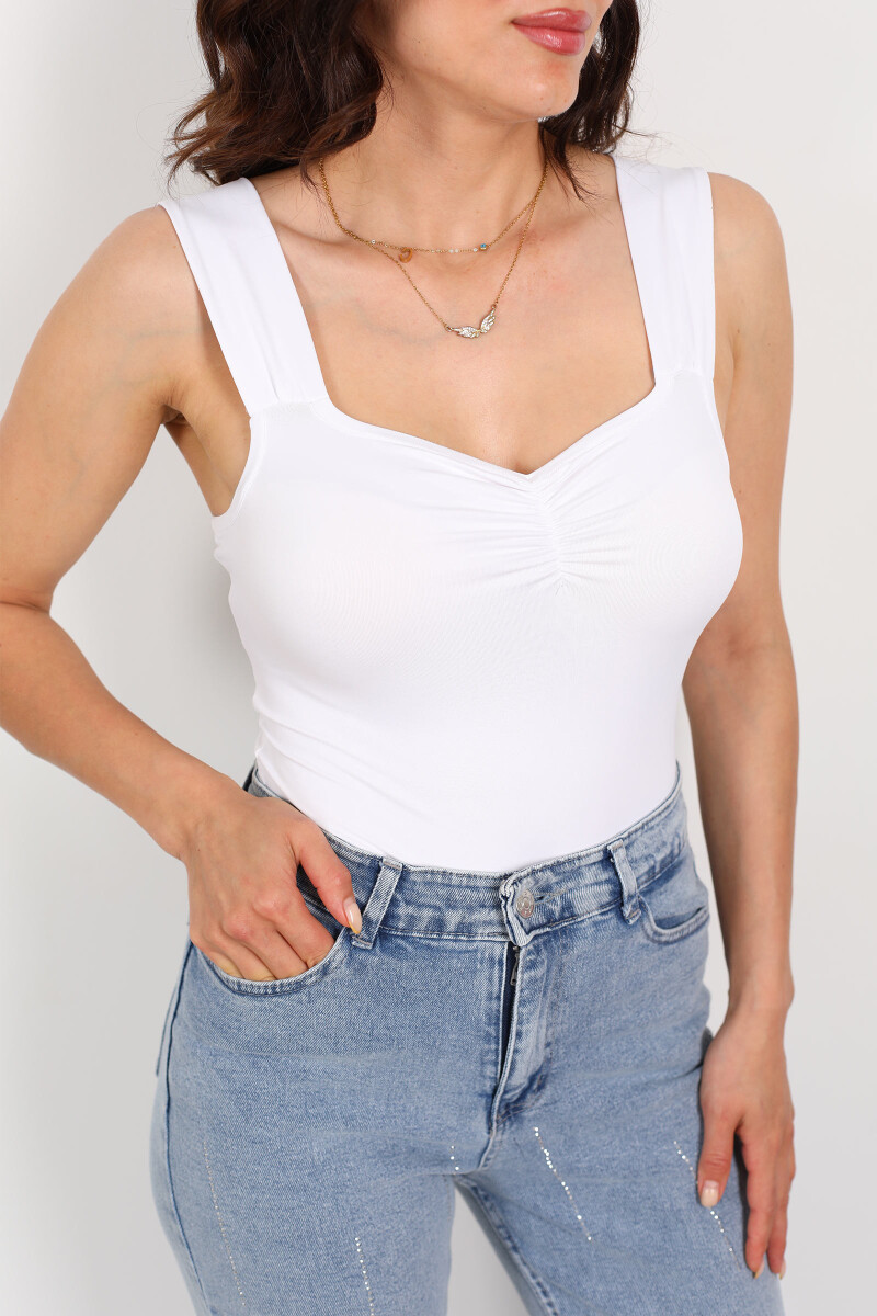 Kalın Askılı Sandy Çıtçıtlı Beyaz Kadın Body - 2