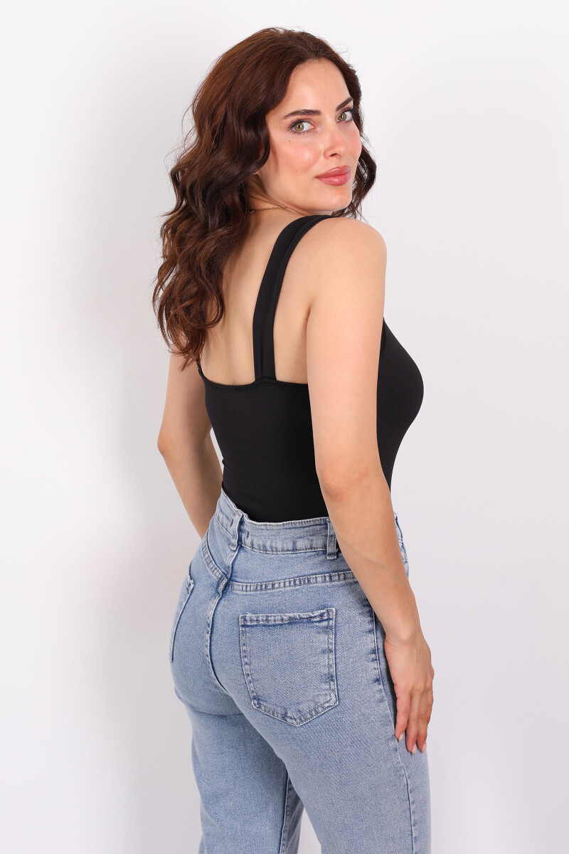 Kalın Askılı Sandy Çıtçıtlı Siyah Kadın Body - 4